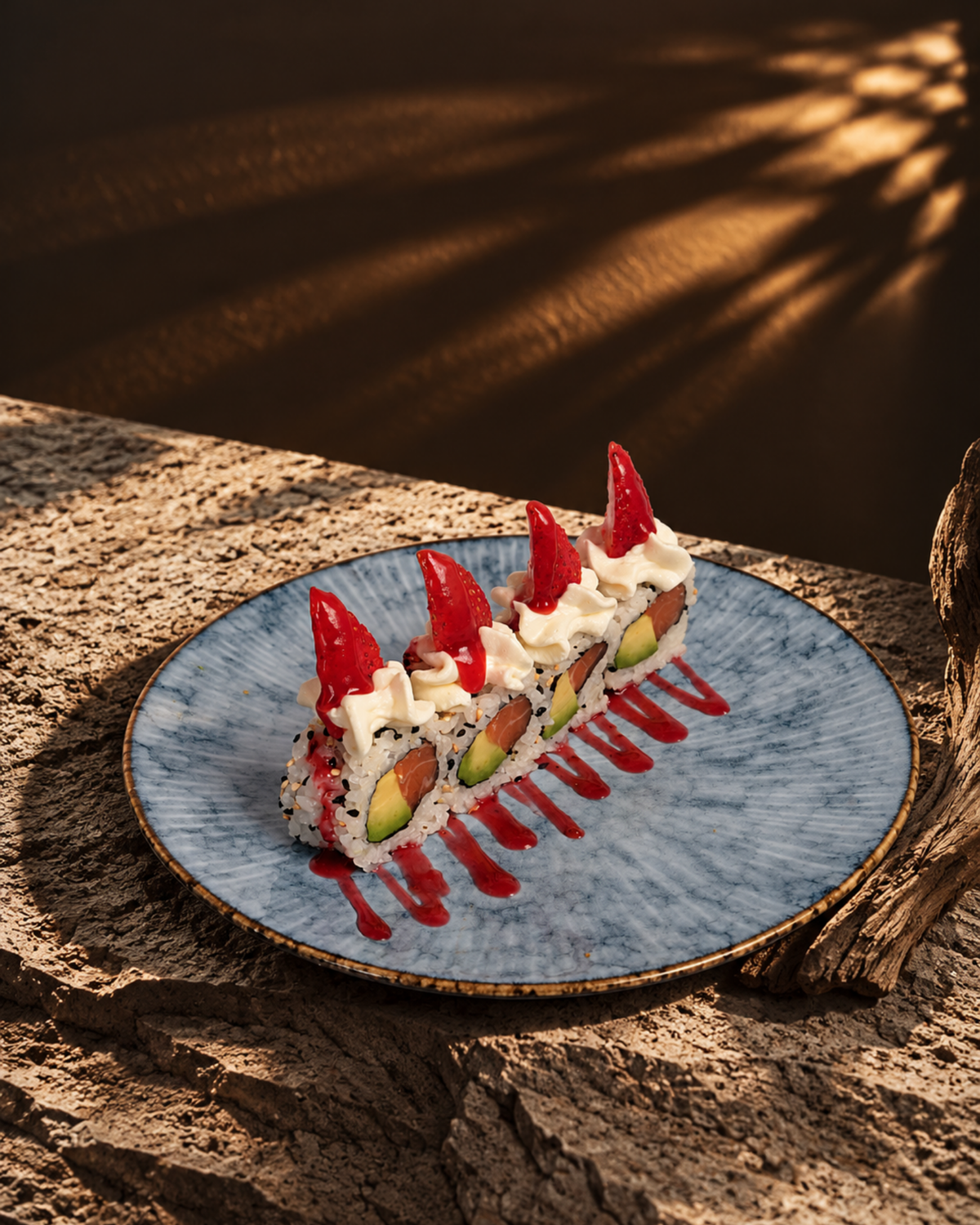 Uramaki de salmón y fresa